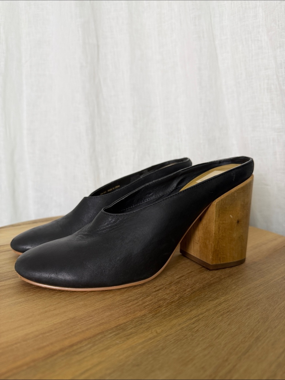 Dolce Vita Black Leather Mule with Chunky Wood Block Heel
